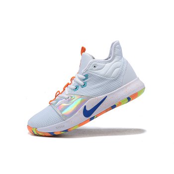 2019 Nike PG 3 White Silver-Orange-Blue Shoes